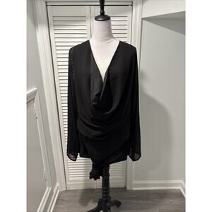 NEW Pepper Mayo Sorrel Long Sleeve Mini Dress Black Chiffon Cowl Neck Sheer Sz S